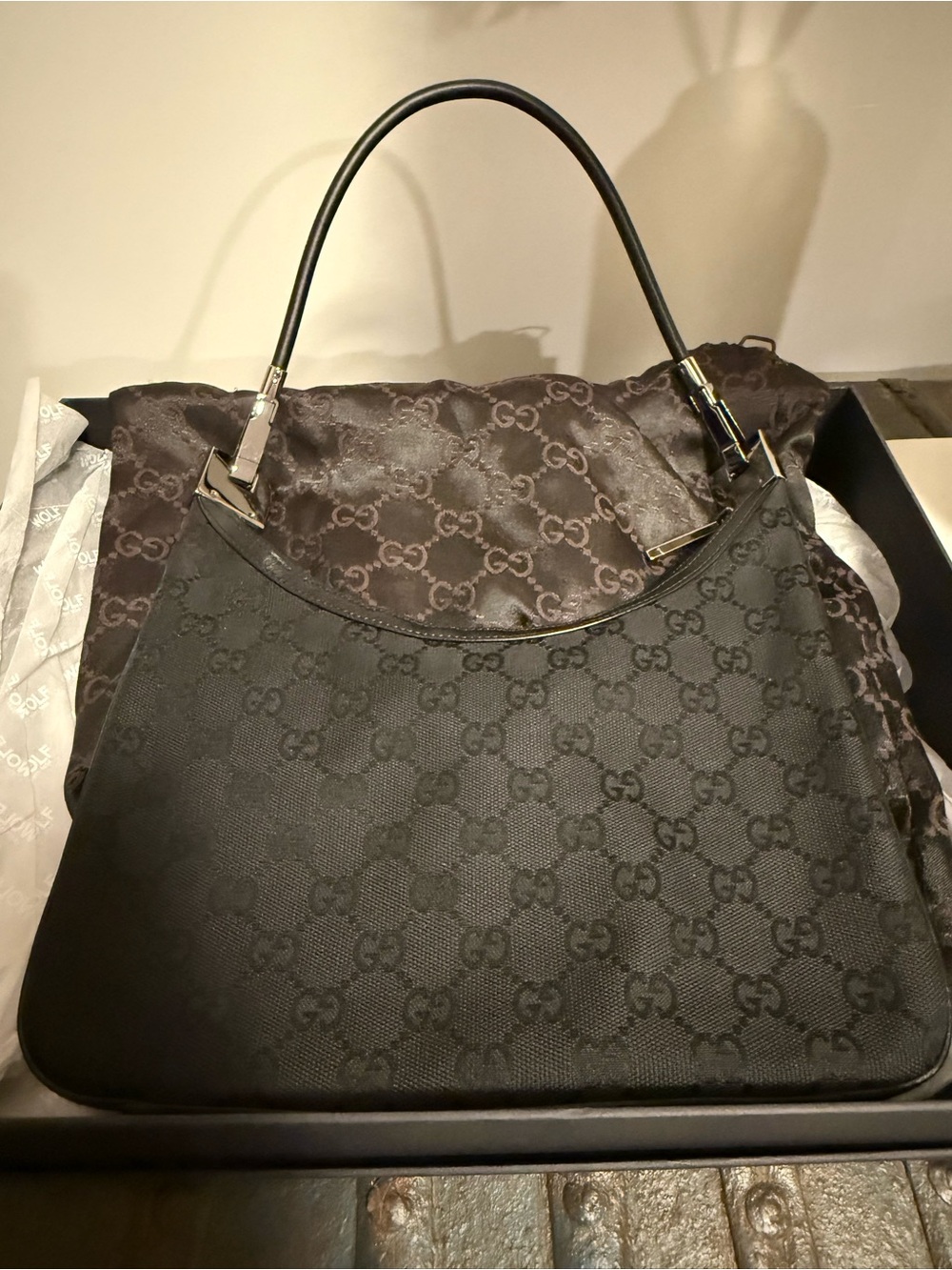 VINTAGE Gucci (Tom Ford Era) Black GG Canvas Hobo